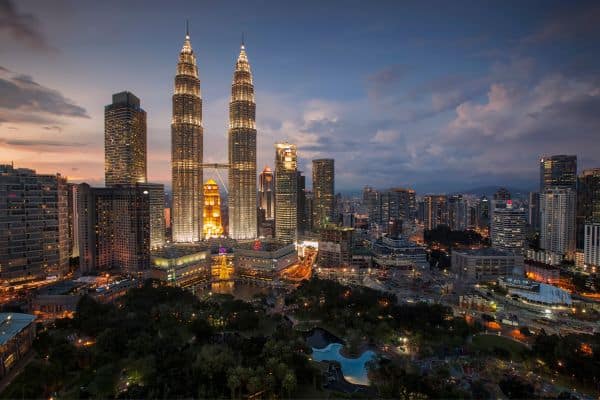 Petronas Twin Towers and KL skyline at dusk